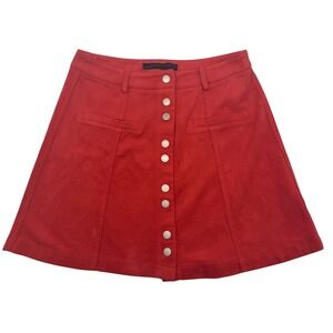 Signature 8 Womens Mini Skirt Size M Red A-Line Button Front Pockets